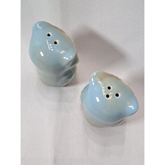 Glazed Ceramic Owl Salt and Pepper Shakers S&P Blue and Tan Unused CUTE - Picture 5 of 9